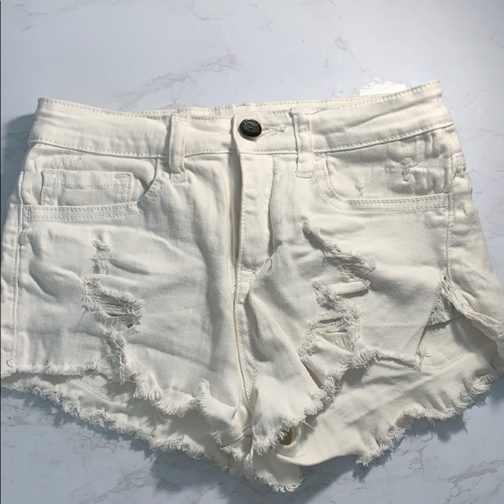 White High Waisted Demin Shorts